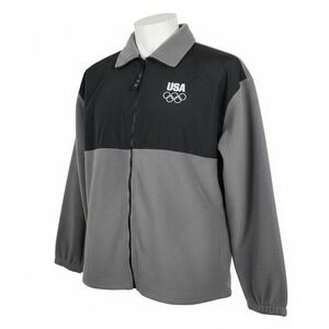 Vintage United States Olympic Committee‎ Fleece Jacket Gray Black Sz L Full Zip